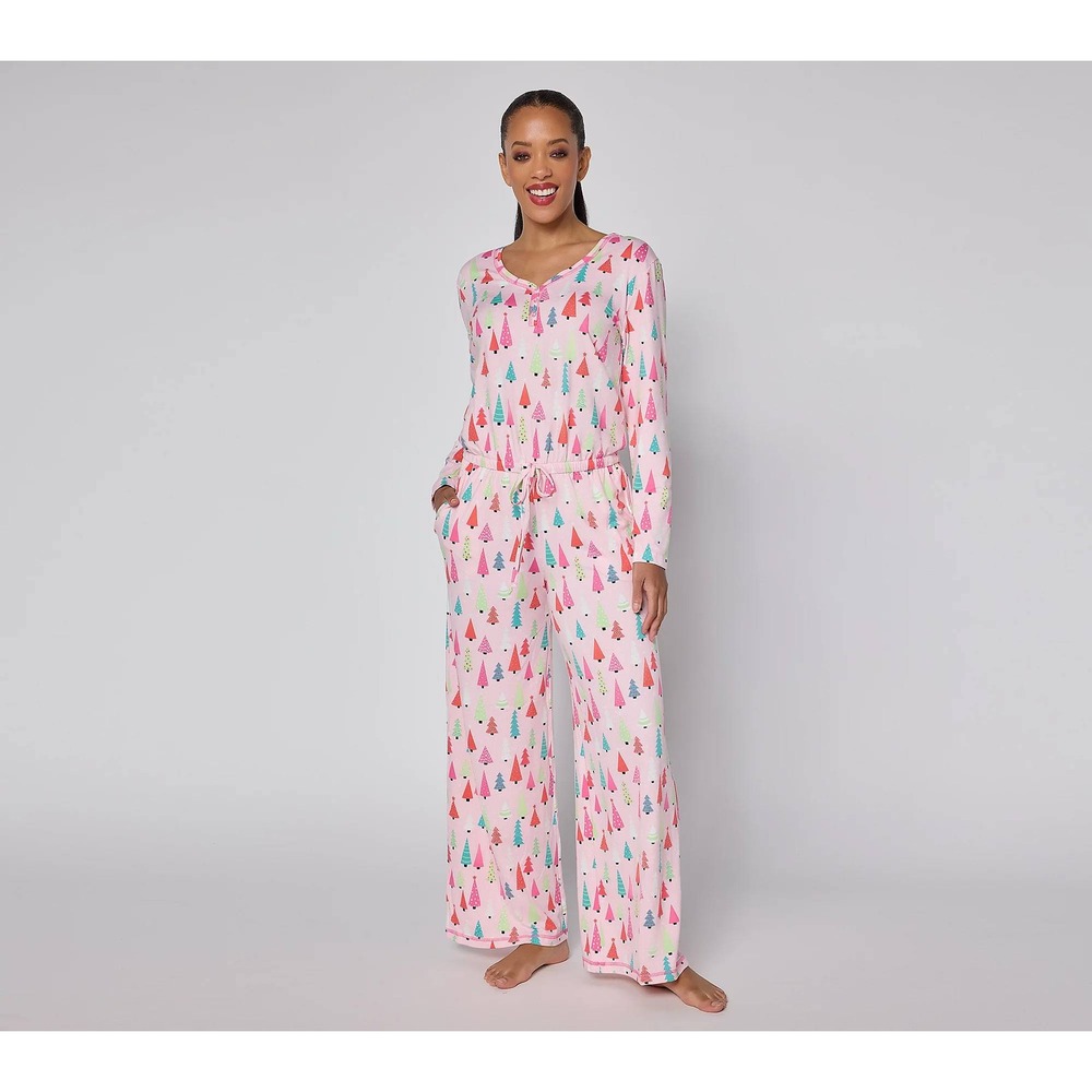 MUK LUKS Dream Cloud Cozy Holiday Jumpsuit Pink M